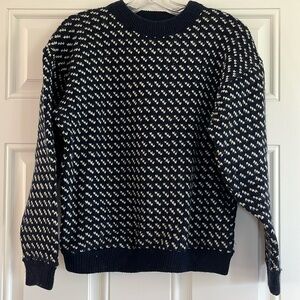 Vintage, 80s, L.L. Bean Norwegian Birdseye Navy Blue Wool Blend Sweater, Size M